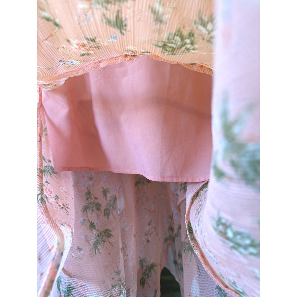 Banana Republic L One Shoulder Peach Floral Ruched Midi Slip Wedding Guest Dress - Picture 10 of 14